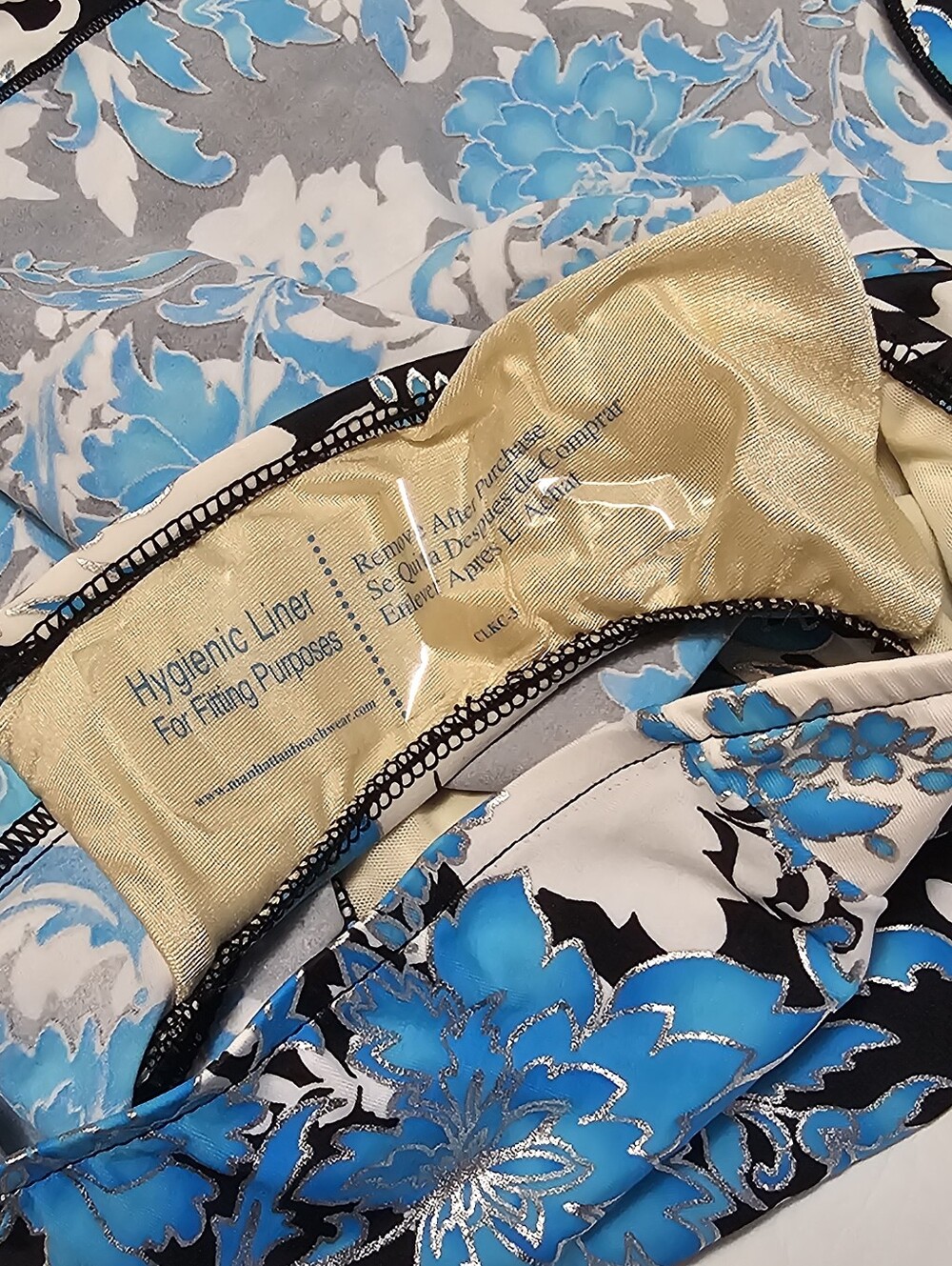 Maxine of Hollywood Swimdress One Piece Swimsuit Blue Floral Metallic Silver  16 - Picture 7 of 8